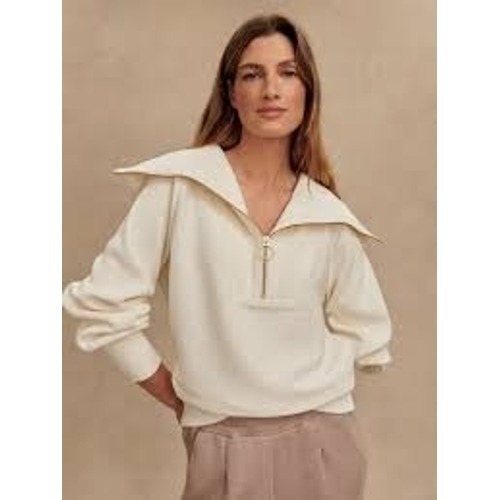 Varley Vine Half Zip Ottoman Rib Knit Pullover Ivory White Var00485 Womens Sz M
